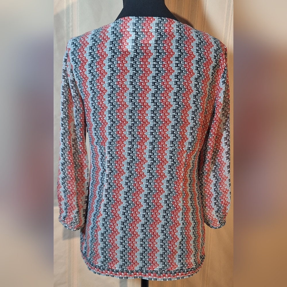 WORTHINGTON Black, Gray White, and Red Patterned Blouse - Picture 4 of 6